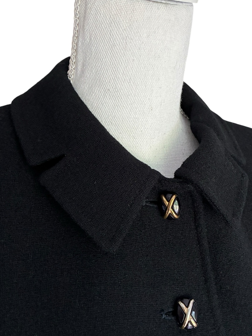 Vintage Herbert Grossman Cynthia Sobel Black Wool Jacket Gold X Buttons USA - Picture 7 of 14